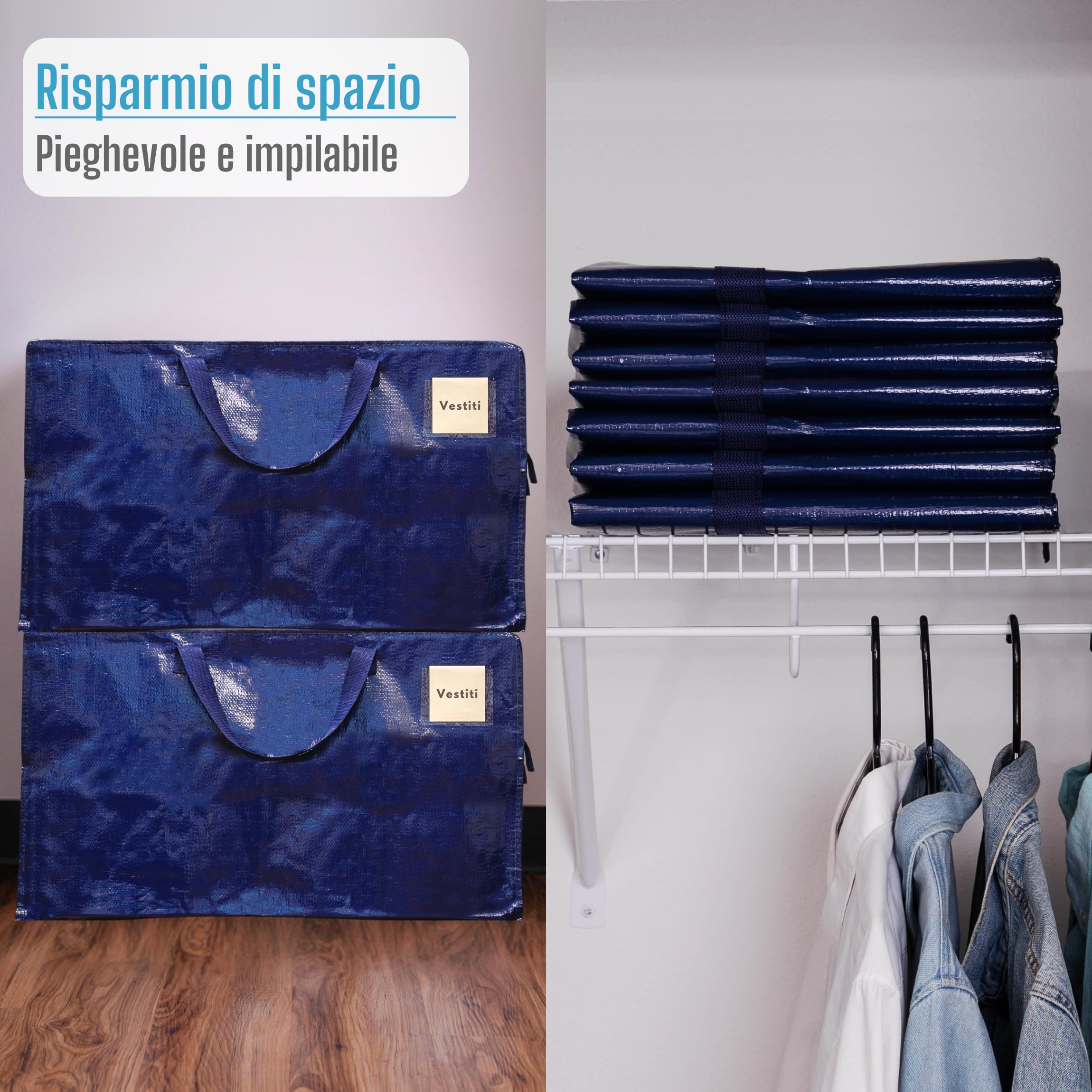 VENO Set da 6 Borsa da 100 l trasloco grandi con cerniere e manici rinforzati, resistenti scatole per trasloco, sacchi vestit per traslochi, stoccaggio, viaggi, campeggio (Blu, Set da 6)