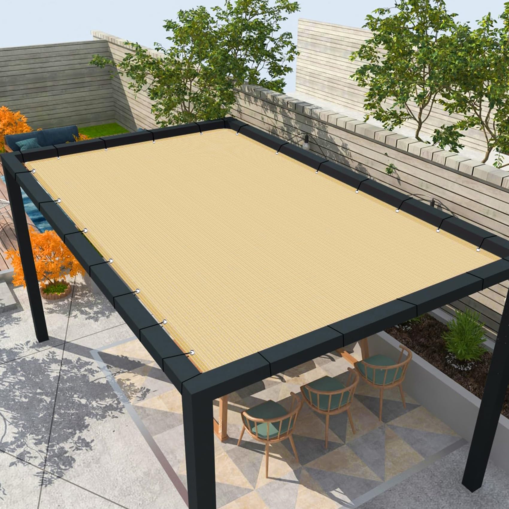 Sonnensegel Rechteckig 300 x 350 cm, Sonnenschutz UV Schutz Windschutz, Reißfest, Sonnenschutz Schattenspender für Garten Balkon Terrasse, Beige