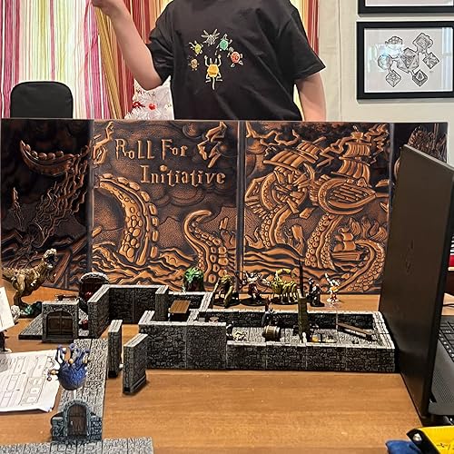 Miniatura 7 de CZYY DND Dungeon Master - Pantalla de cuatro paneles con bolsillos, piel sintética en relieve 3D con Cthulhu, insertos de pantalla DM incluidos y