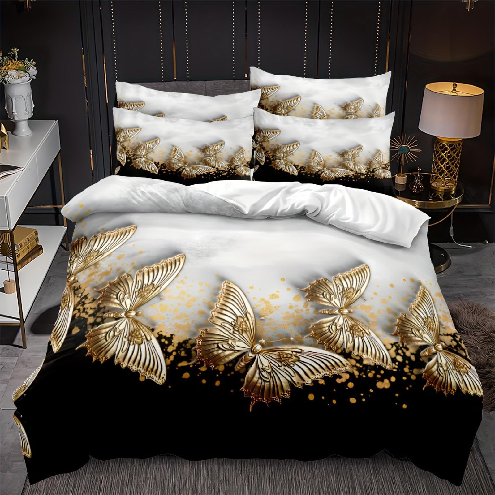 Parure de lit papillon doré anti transpiration nocturne literie douce 264x228cm