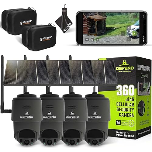 TACTACAM – Defend 360 Cellular Security Camera, 4K Photos, 1080p Video, Solar + Rechargeable Battery, 360° Pan/Tilt/Zoom, LTE Cellular, Motion Alerts, Weather Resistant Includes Case & Cloth (4PK)
