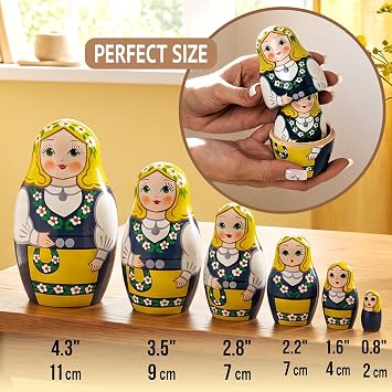 Matreshka Dolls Swedish National Costume Set 6 pcs - Wooden Matryoshka in Nordic Ethnicity Folk Dress - Russian Nesting Dolls Stacking 7 Pieces - Matryoshka Doll 12+