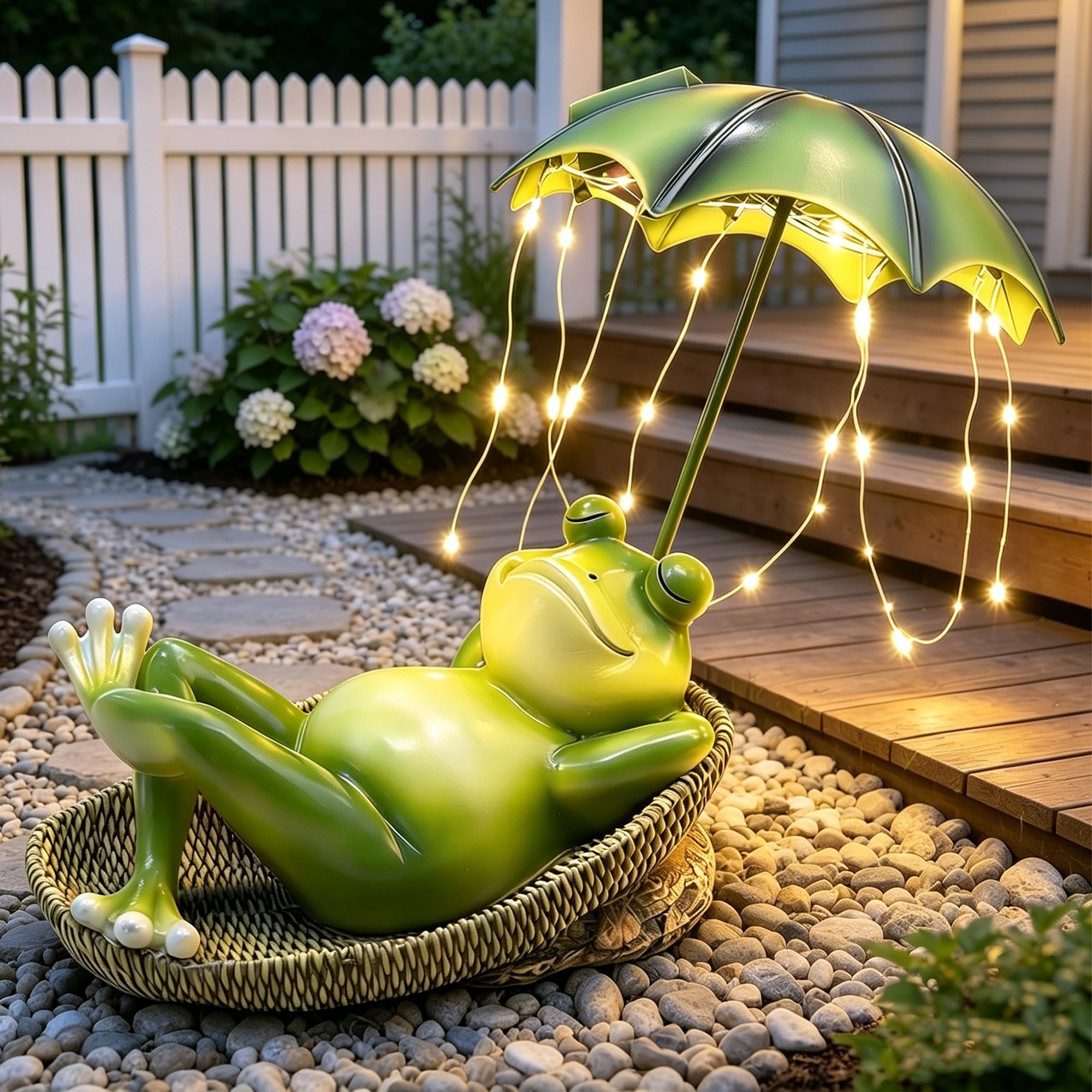 Grenouille solaire avec parapluie DEL pour décorer votre étang