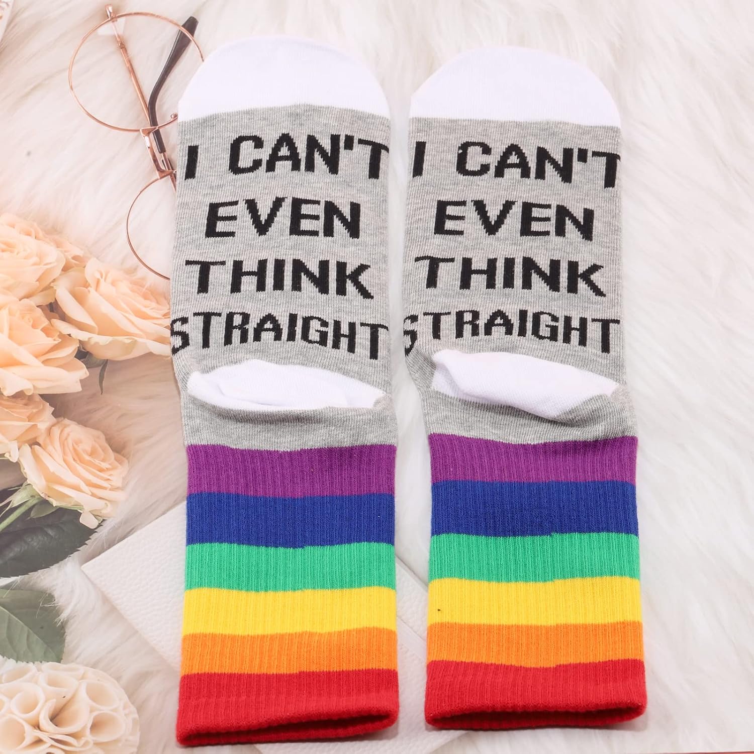 LEVLO Rainbow LGBT Lesbian Gay Pride Socks I Can't Even Think Straight Cotton Socks Birthday Present - Image 3