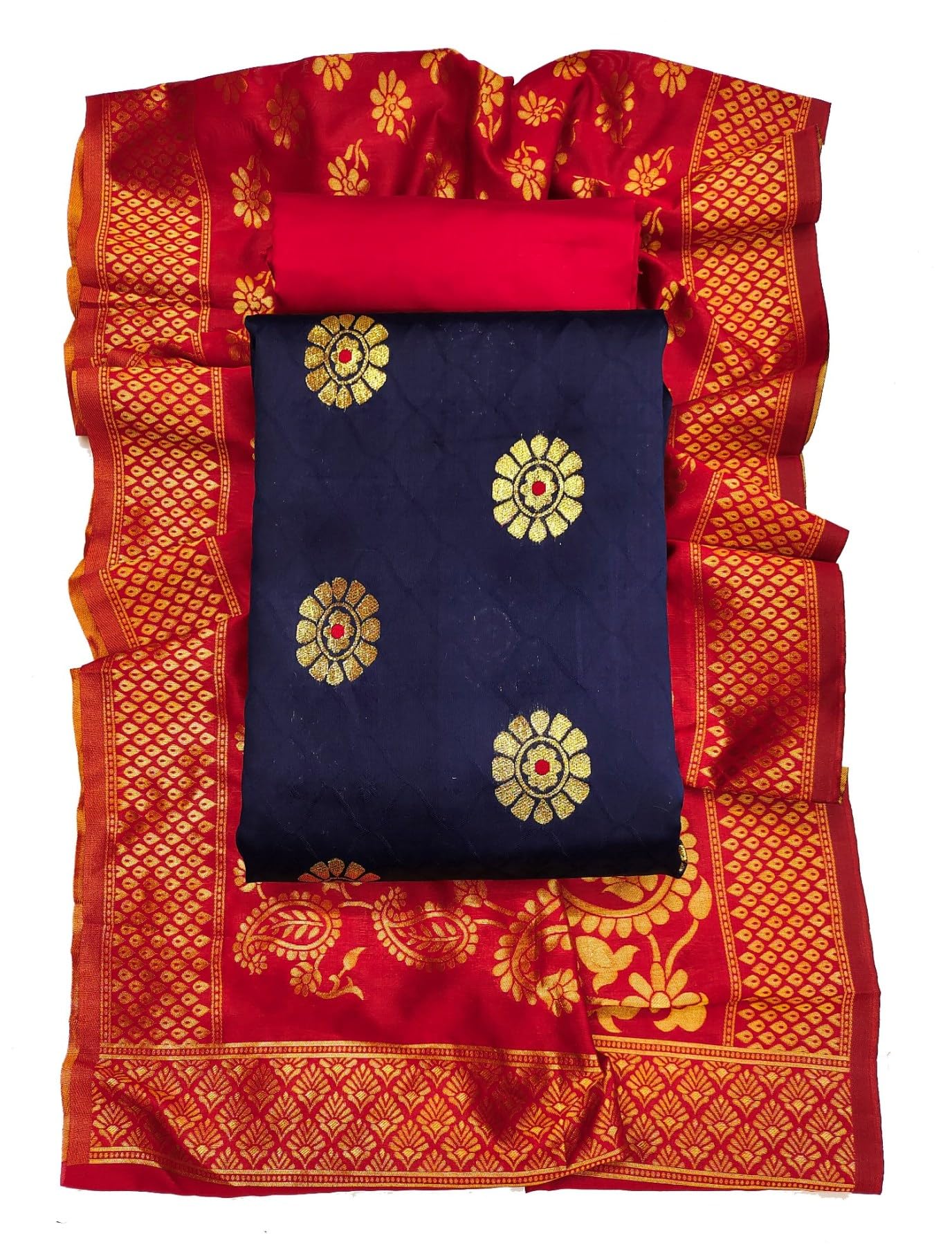 Women's Cotton Silk Blend Unstitched Salwar Suit Dress Material with Dupatta (Navy-Blue)-image-26