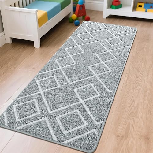 Miniatura 7 de Alfombra de pasillo suave, 2x6 pies, estilo marroquí, antideslizante, para dormitorio, alfombra geométrica pequeña con espuma viscoelástica para
