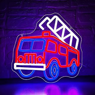 Fire Fighting Truck Neon Sign for Wall Decor Dimmable Fire Truck Neon Light for Man Cave Birthday Gifts for Man Firefighter Fireman LED Sign for Fire Station Garage Bedroom Size11.9 * 11.8In(WZCP210)