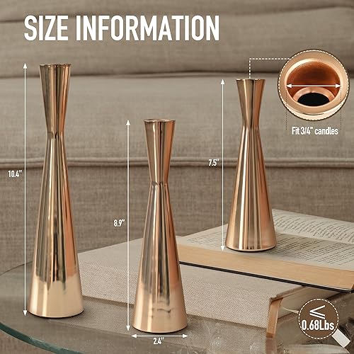 Miniatura 3 de Juego de 3 portavelas Portavelas dorados para velas cónicas y pilares, centro de mesa decorativo para mesa de comedor, boda, decoración del hogar,
