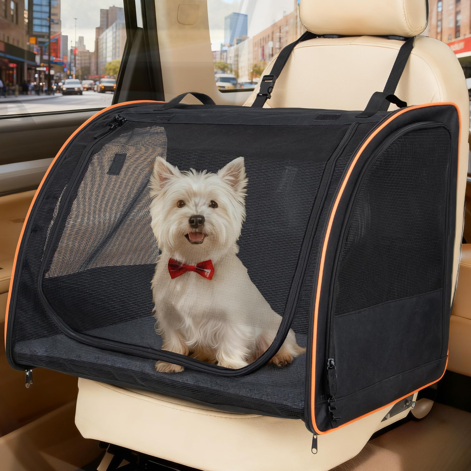 Dog Car Seat, Enclosed Carrier for Pets Travel Safety Dog Crate Soft-Sided Covered Car Kennel Carrier for Backseat for Medium Dogs