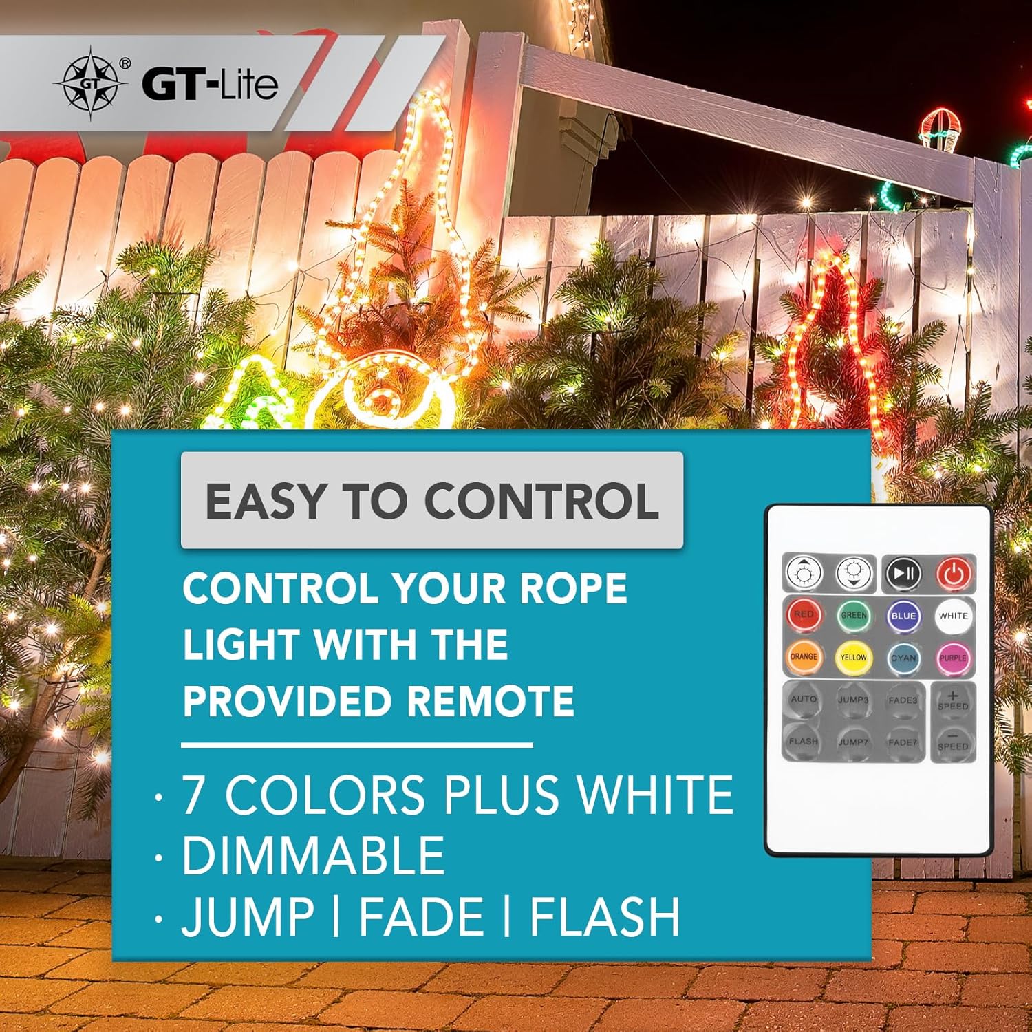 16ft Color-Changing LED Outdoor Rope Lights with Remote