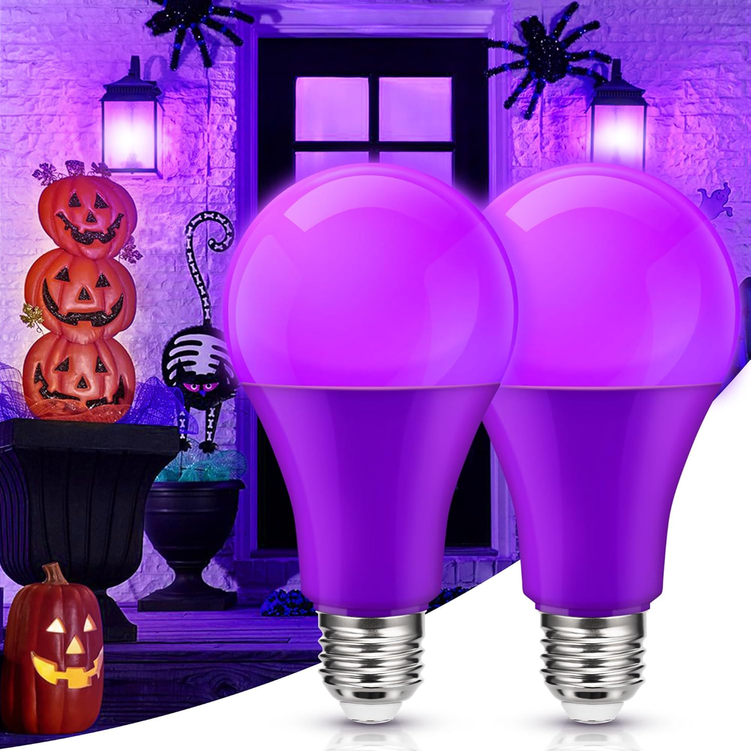 Purple Light Bulbs Halloween Decorations, 100W Equivalent A21 Colored