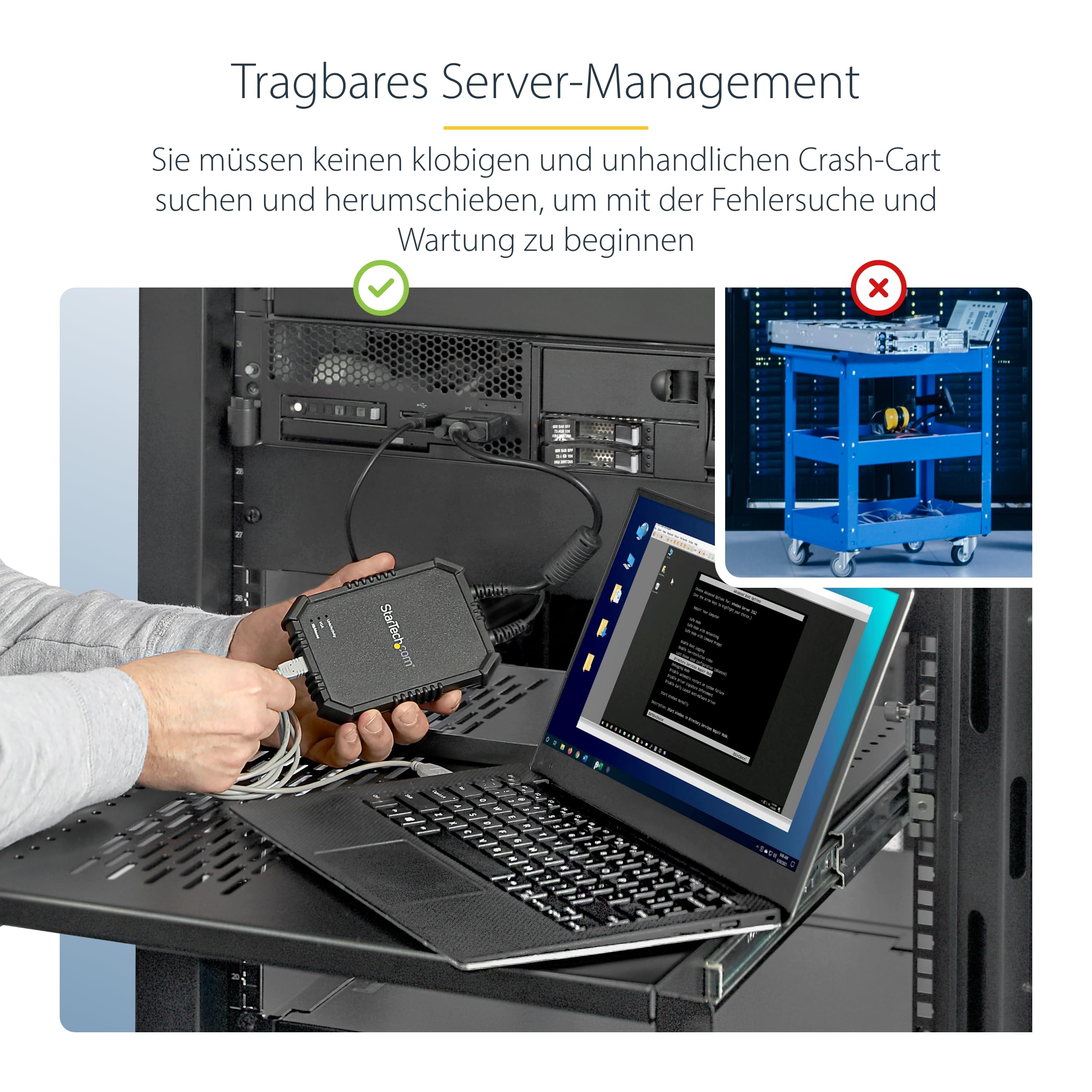 StarTech.com USB 2.0 KVM Konsole Mobiler Laptop Crash Cart Adapter mit Datenübertragung und Videoaufnahme KVM-Switch 1 x ports 1 lokaler Benutzer Desktop | Robustes gummiertes Gehäuse, KVM-Konsole für Headless-Geräte/Server/ATM/POS, BIOS-Ebene, USB