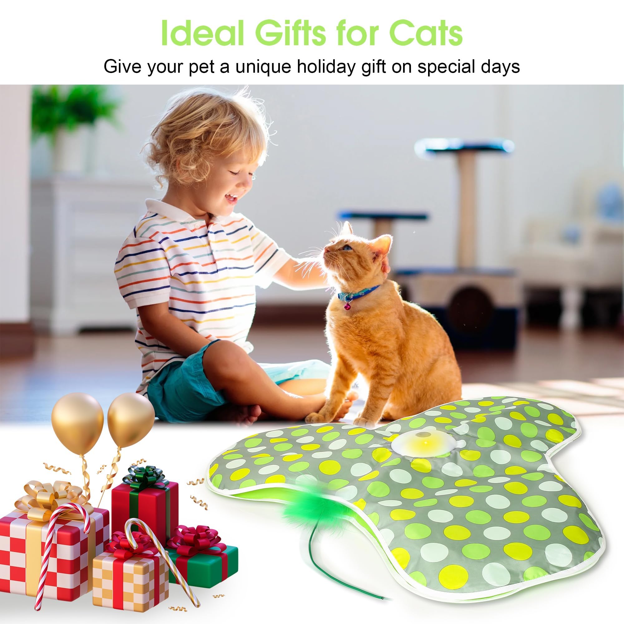 Juguete interactivo para gatos autoempleo, juguete eléctrico de inteligencia para gatos con plumas extraíbles, juego de captura automática de ratones, carga USB