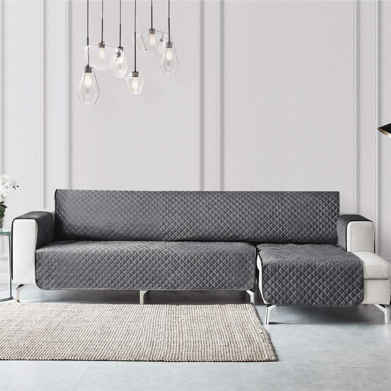 Bedsure Velvet L-Shaped Sofa Cover for Left/Right Chaise Couch Anti-Scratch, 1-Piece Quilted Reversible Sectional Couch Cover for Pets and Children - Anti-Slip Sofa Slipcover (Grey,X-Large)