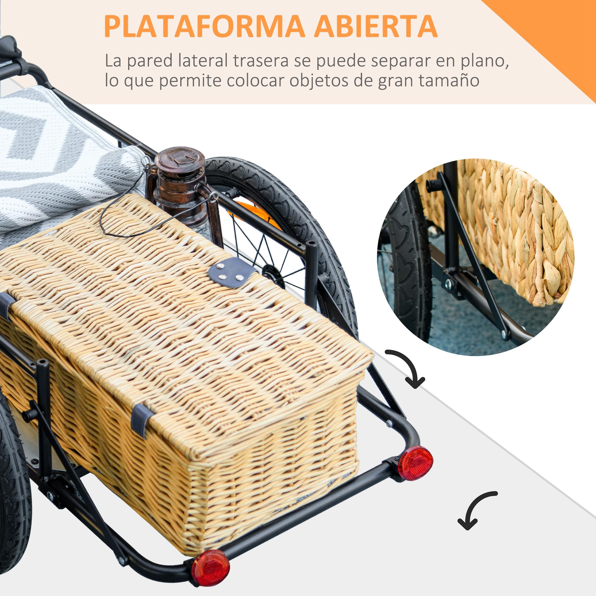 HOMCOM Remolque para Bicicleta de Carga 65 L Remolque para Bici Carro para Bicicleta con Mango Ajustable Caja de Almacenamiento Plegable y Reflectores Seguros Carga 40 kg Azul