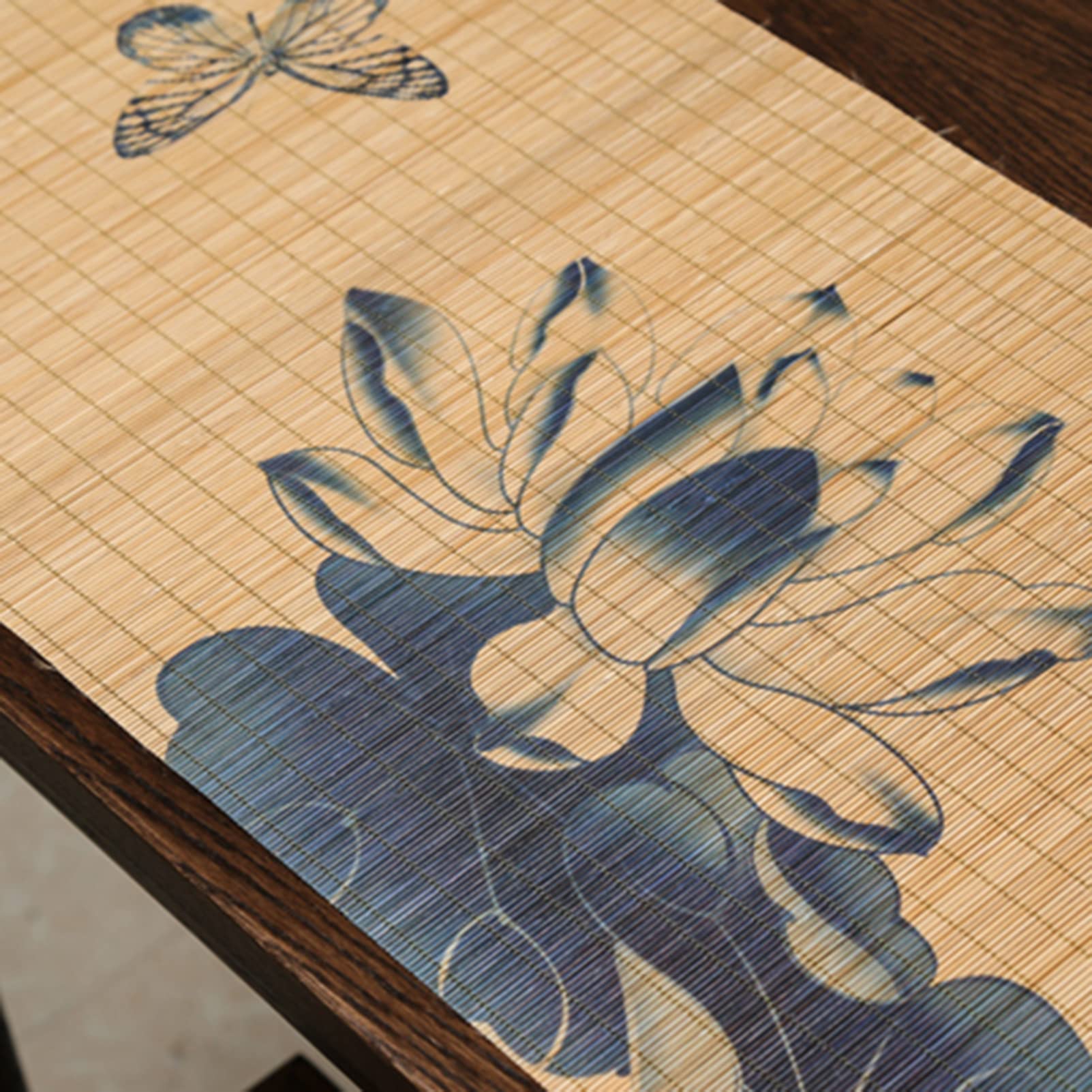 Chemin de table en bambou, Tapis de thé Kung Fu imperméable, chemin de table tissé en lattes de bambou, sets de table imprimés naturels faits à la main, tapis de table antidérapant résistant à la chal