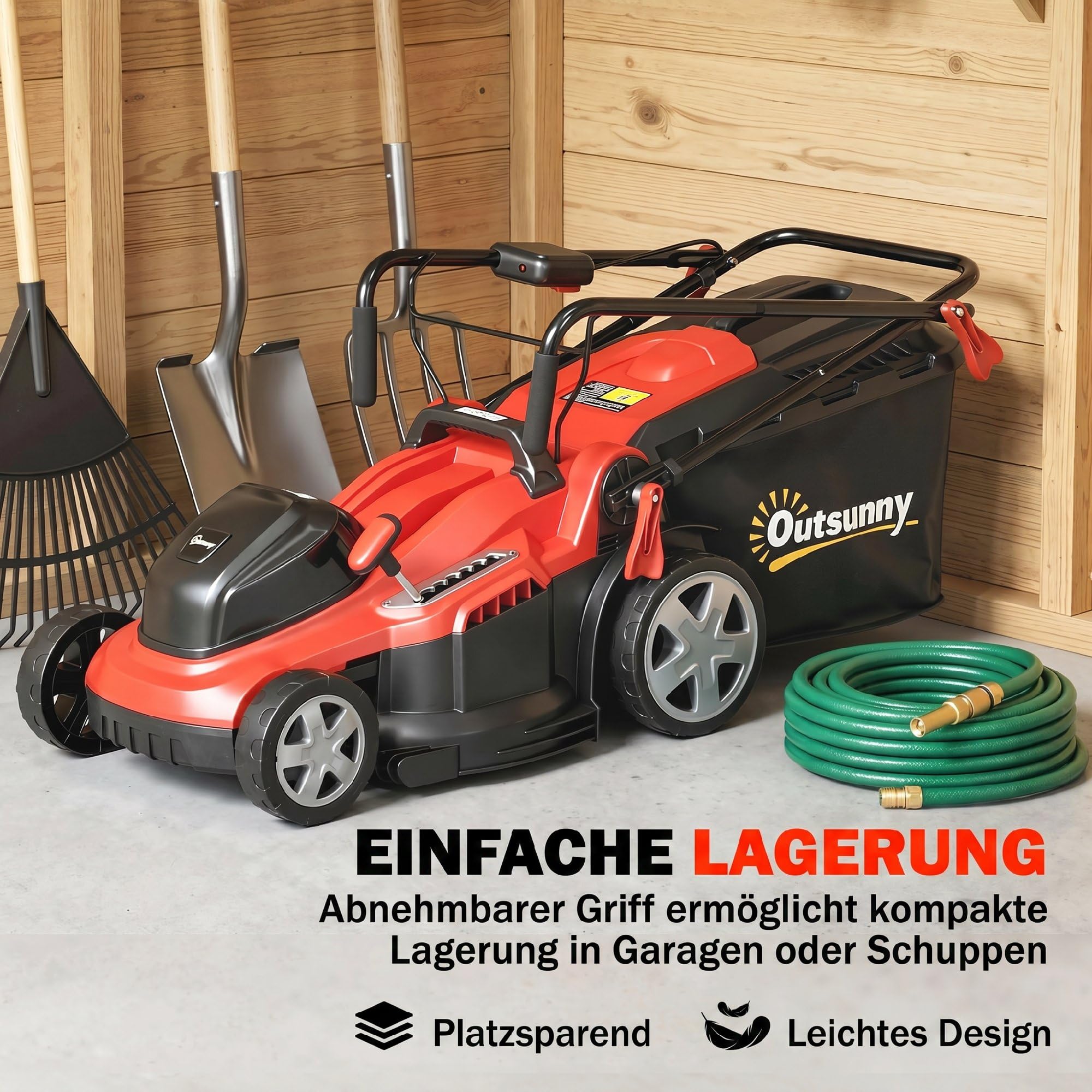 Outsunny Cortacésped eléctrico 800W 40cm Ancho de Corte con Bolsa 45L | Indic. batería, protec. sobrecarga, 7 alturas corte, segadora eléctrica, asas removibles, cortacésped, solo herramienta