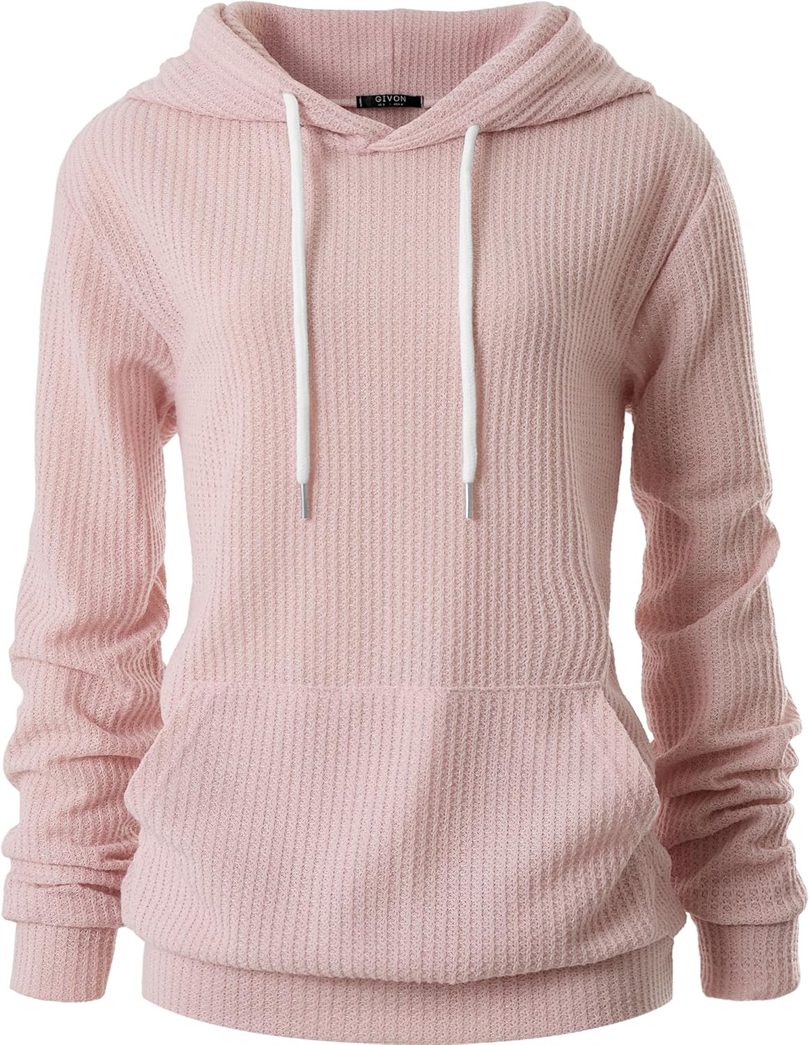GIVON Women's Waffle Knit Pullover Hoodie Lightweight Long Sleeve Thin Casual Hooded Sweatshirt Comfort with Kanga Pocket - Image 3
