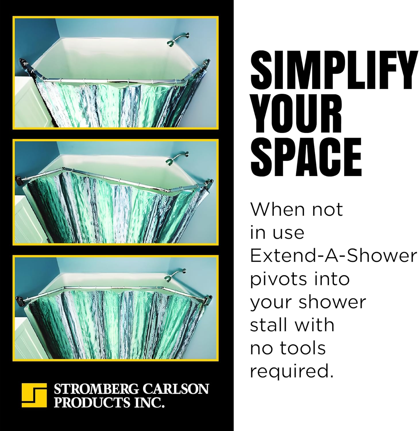 Stromberg Carlson EXT-3542S Extend-A-Shower RV Rod – Hinged Folding Adjustable Shower Curtain Rod for RV and Camper Bathrooms, Durable Space-Saving Design, Satin Finish, 35"-40" Openings