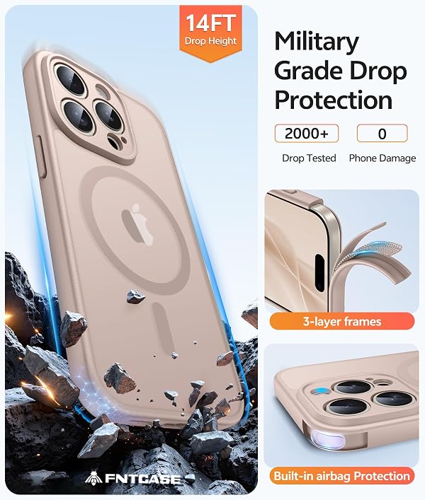 FNTCASE for iPhone 15 Pro Case: [Compatible with Magsafe] Translucent Matte Cases with [Full Camera Protection] [Screen Protector] Military Grade Shockproof Protective Phone Cover - Desert Gold by FNTCASE - Used condition - Image 5