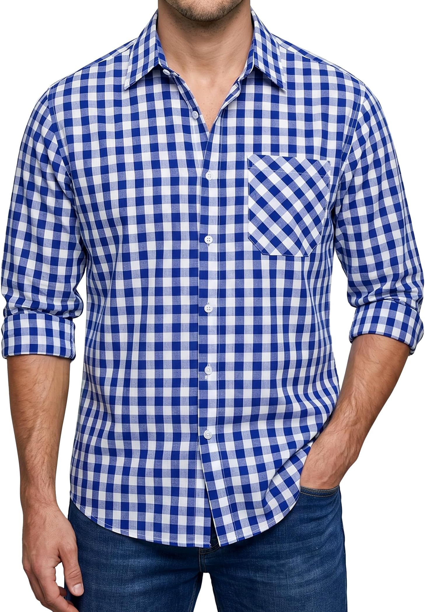 Men's Classic Checked Shirt Long Sleeve Button Down Plaid Tartan Lumberjack Shirt for Men UK S-6XL