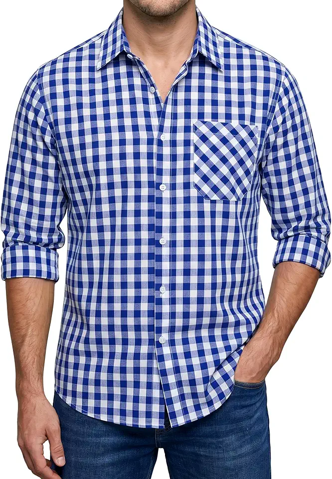 Camisa de Cuadros Manga Larga Casual Regular Fit Tallas Grandes