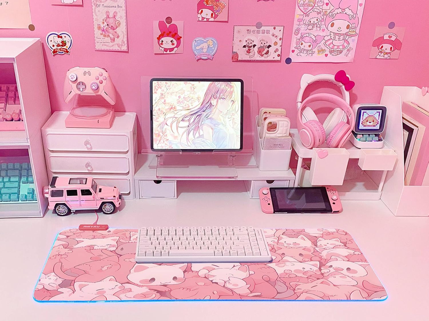 JMIYAV Pink RGB Gaming Mouse Pad 31.5x12 Inch PC XL Large Extended Glowing Led Light Up Desk Pad Non-Slip Rubber Base Computer Cute Mousepad Mat Desk Accessories Gaming Setup 487 - Image 6