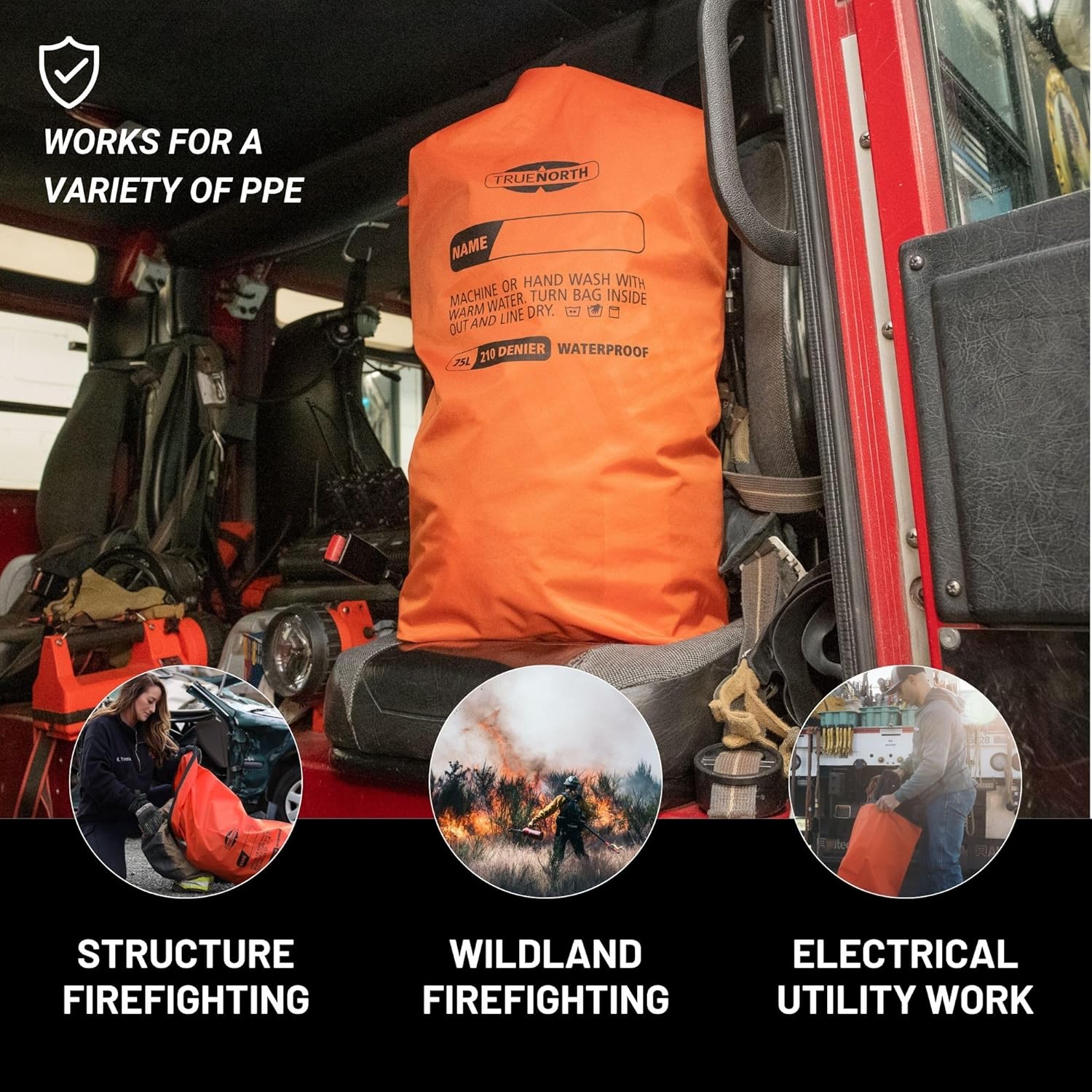 TRUE NORTH Decon Bag 75L Airtight Roll-Top Decontamination Travel Dry Bag for Turnout Gear, PPE Machine Washable