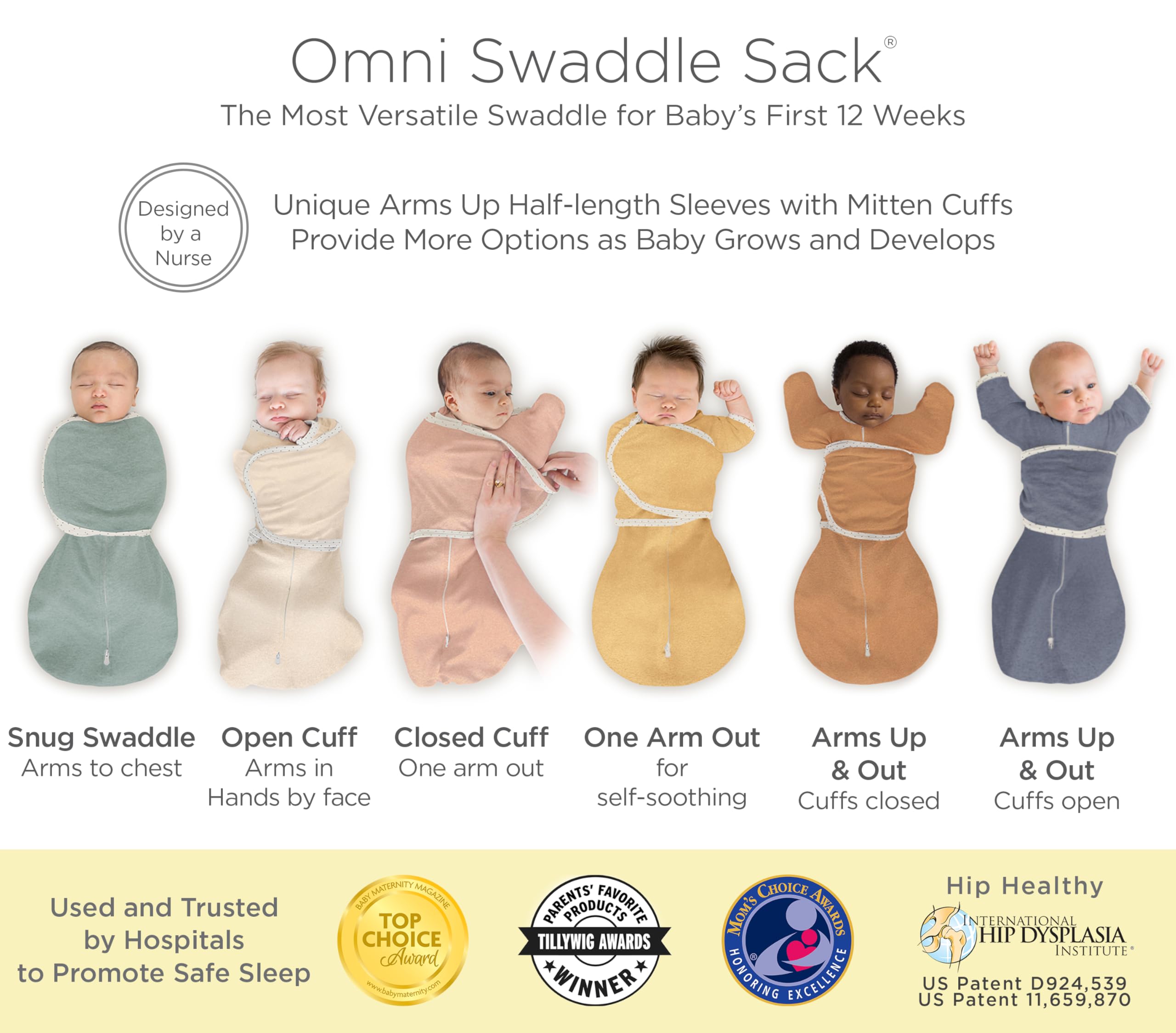 SwaddleDesigns Omni worek do przewijania, rękawy do połowy długości i mankiety z rękawiczkami, łatwe przejście, wrzosowy róż brzoskwiniowy, 0-3 miesiące