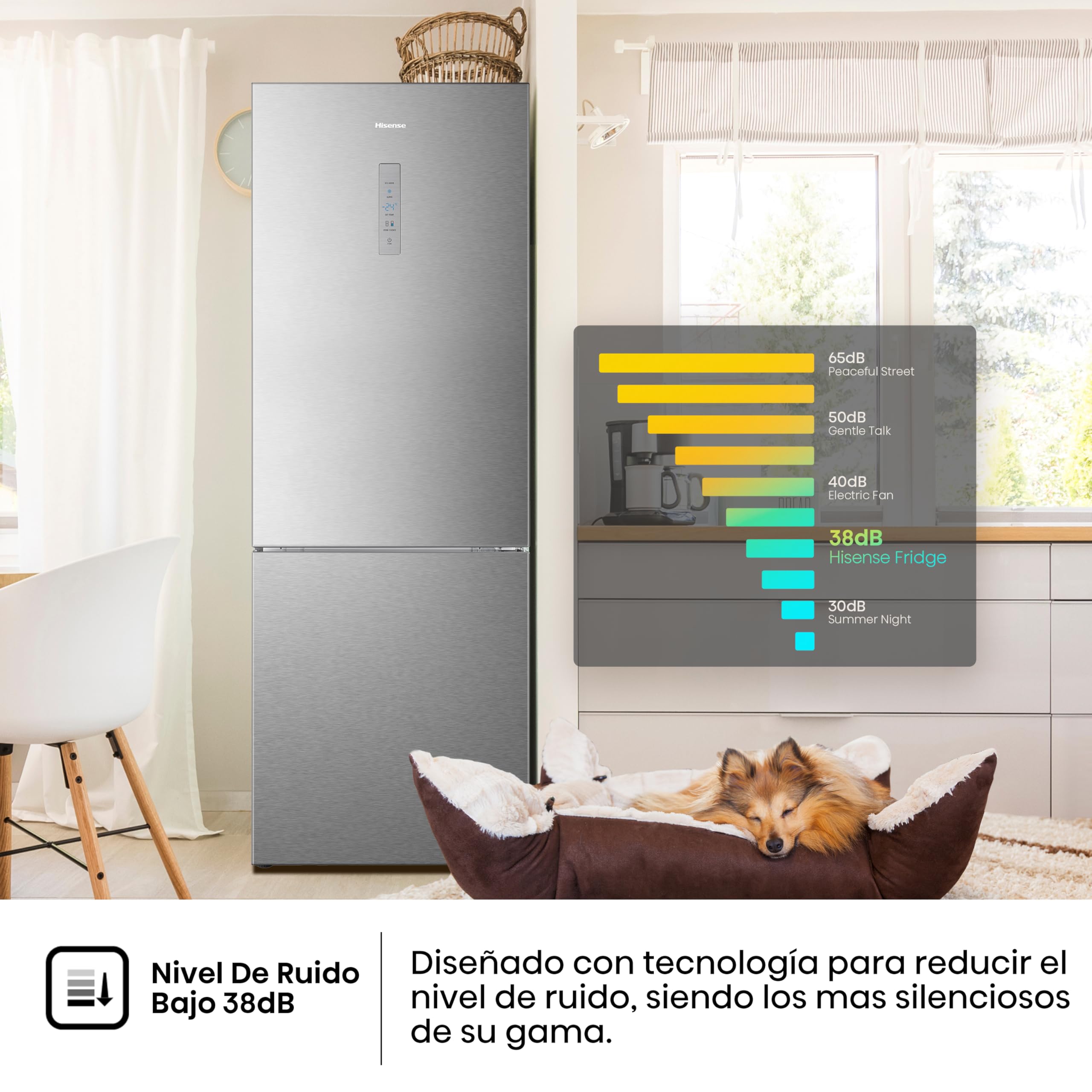 Hisense RB645N4BID Frigorífico Combi Inverter, Ancho especial 70Cm, Botellero, No Frost, 2 Metros,495Litros, Sistema de flujo de aire, Acabado Inox