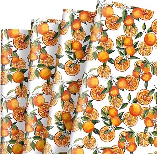 AnyDesign - Papel de regalo naranja para acuarela, frutas cítricas, papel de regalo plegado a granel, papel de arte plano mandarina para cumpleaños, disponible en Yaxa Venezuela