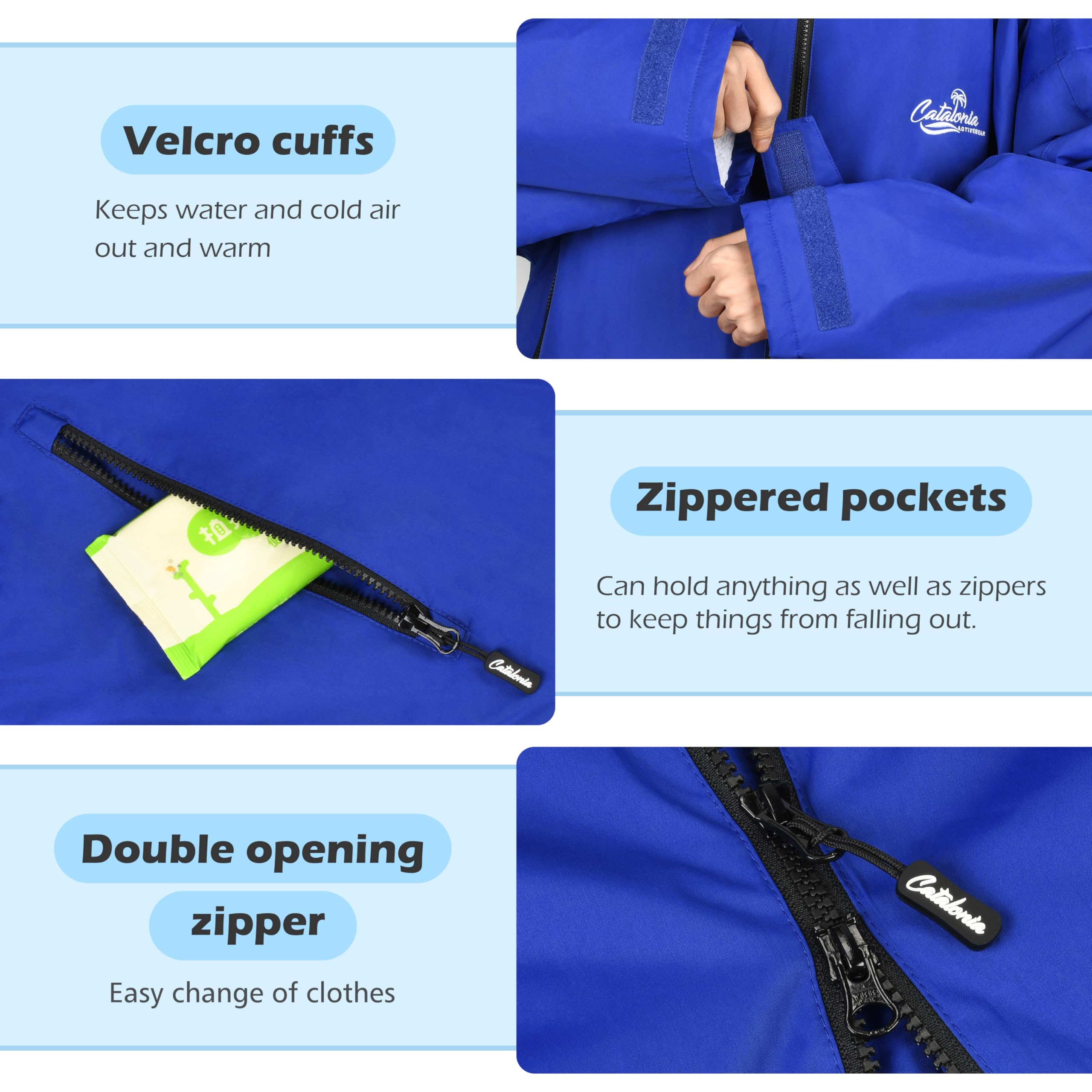Catalonia Parka de natación para hombres y mujeres, chaqueta de surf impermeable de gran tamaño, abrigo cálido con forro de sherpa, bata de poncho cambiante