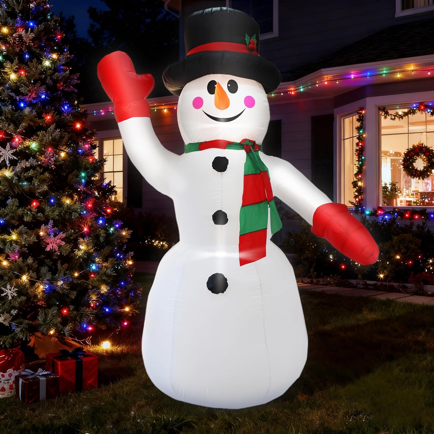 DearSun 8FT H Christmas Inflatable Gentleman Snowman with Build-in LED Lights, Blow up Snowman Inflatable Outdoor Decorations Large Party Yard Decoration - Image 6