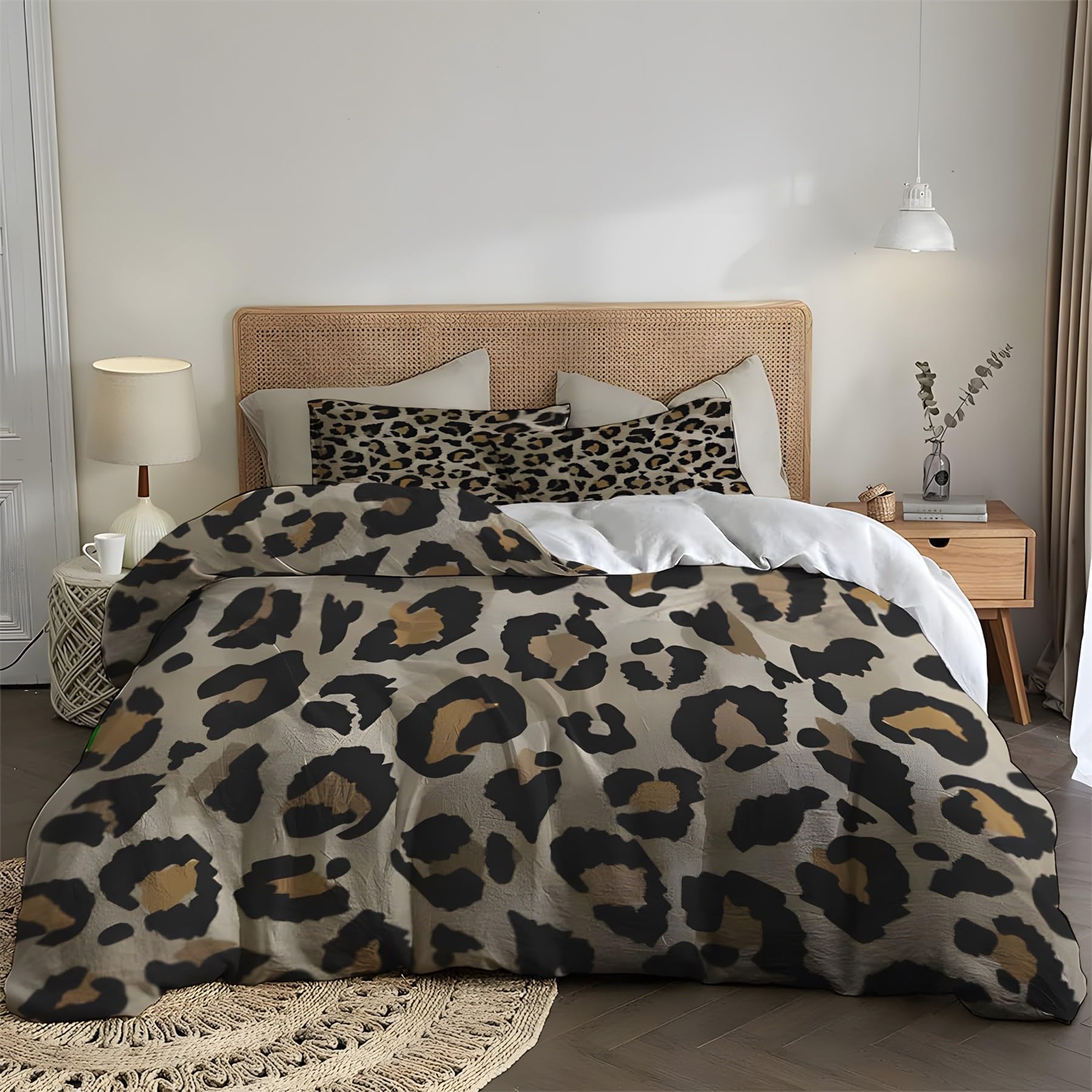 Linge de lit 240 x 260 motif léopard en microfibre premium douce et durable