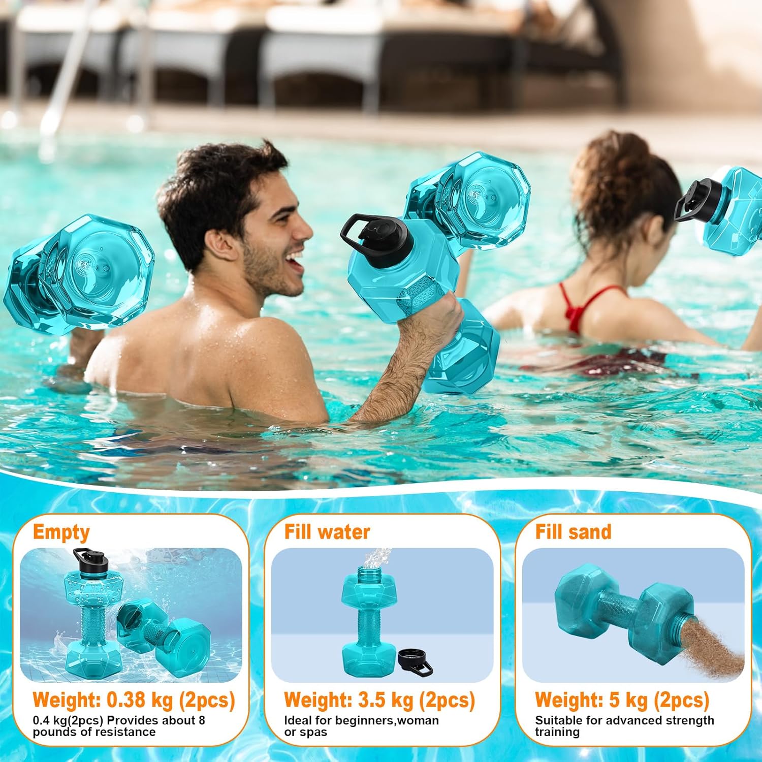 4 Pack Water Aquatic Exercise Dumbbells Water Weights for Pool Exercise with Non Slip Handle PE Materials Dumbbell Aerobics Pool Weights Aquatic Equipment for Aerobics Weight Loss Fitness