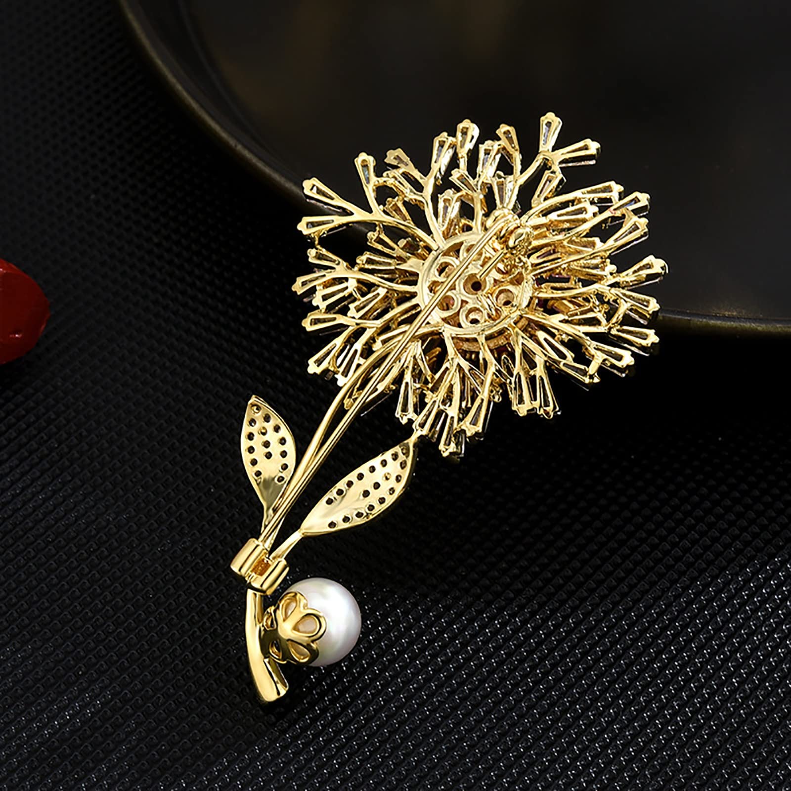 Zirkonia Sonnenblumen-Anstecker, personalisierte, stimmungsvolle, kupfer- und vergoldete botanische Brosche