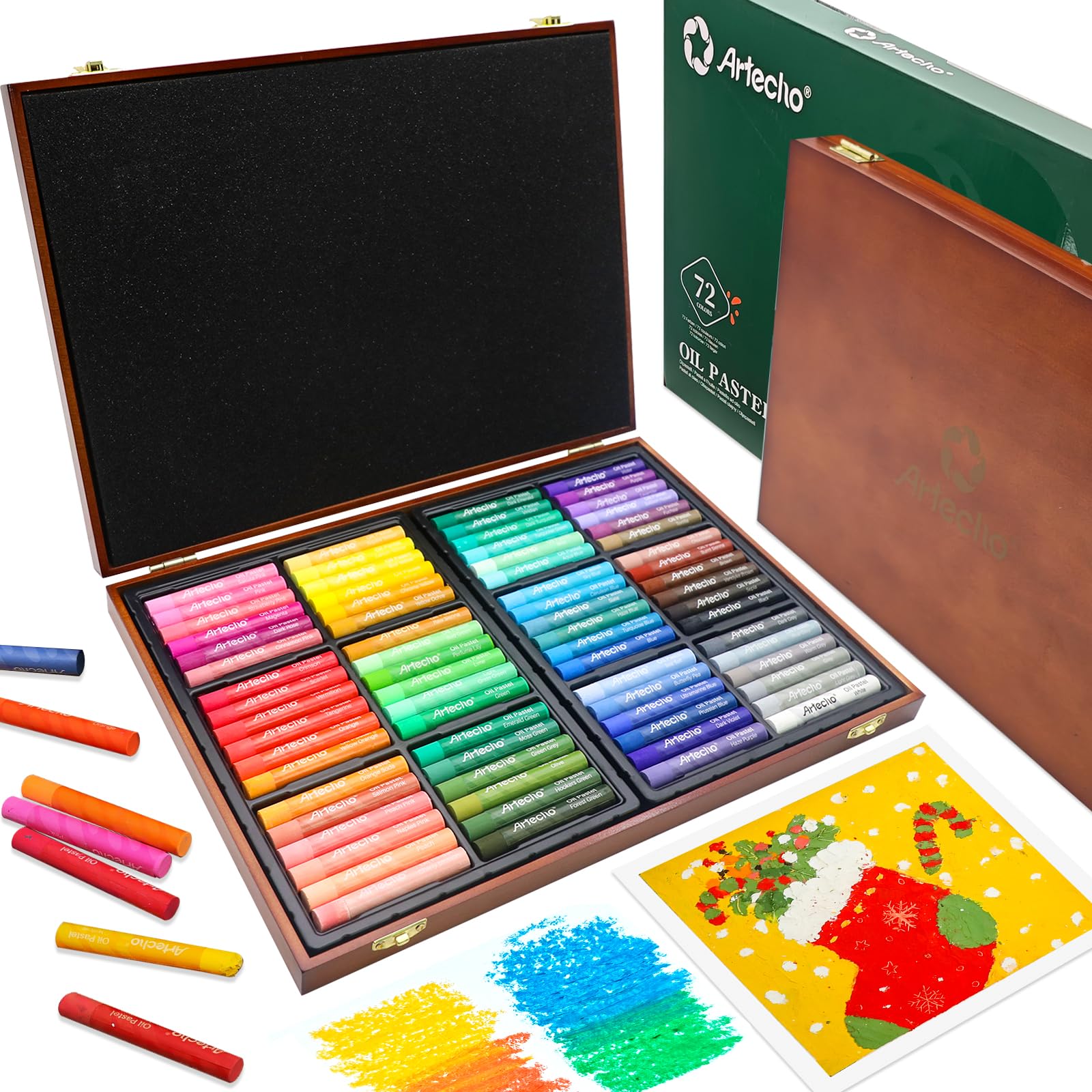 Artecho Oil Pastels Set of 72 Colors Wooden Box (10 x 70 mm)