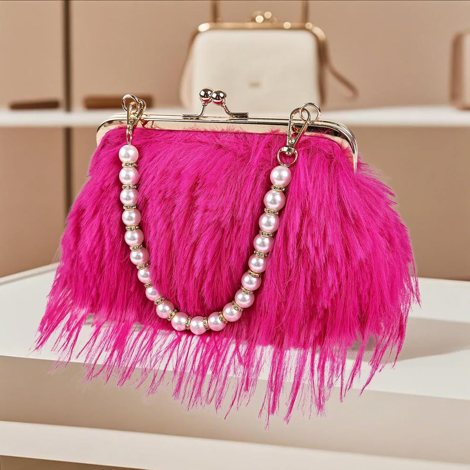 Women Clutch Purses,Fluffy Feather Evening Handbags for Wedding Party Banquet Prom Crossbody Bag - Image 3