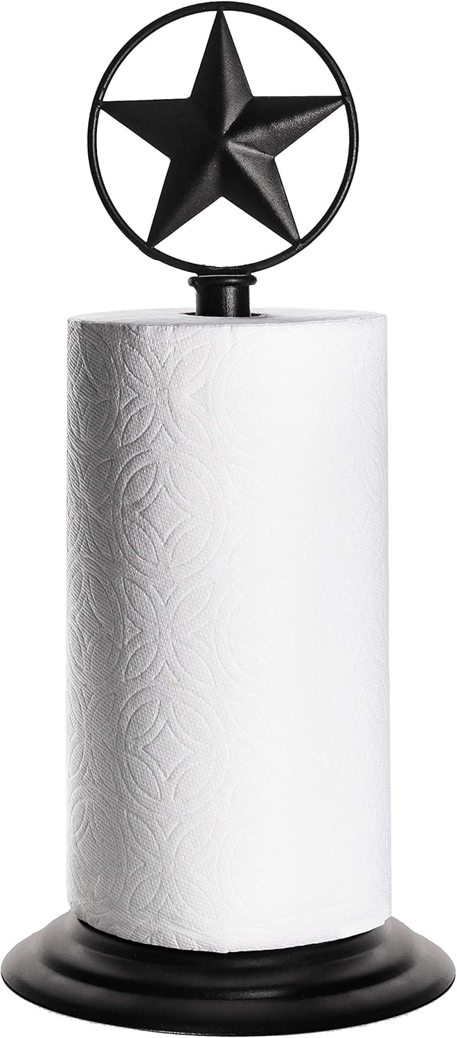 Black Rustic Texas Star Paper Towel Holder - Country Farmhouse Iron Metal Primitive Kitchen Countertop Paper Towel Holders, Western Style Stand for Paper Towels, Table Decor (Paper Towel Holder)