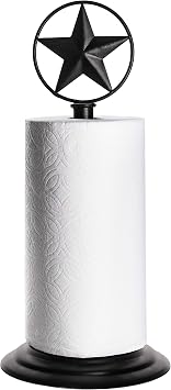 Black Rustic Texas Star Paper Towel Holder - Country Farmhouse Iron Metal Primitive Kitchen Countertop Paper Towel Holders, Western Style Stand for Paper Towels, Table Decor Paper Towel Holder