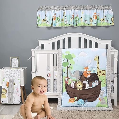 Miniatura 2 de Brandream Sábana bajera ajustable para cuna para niños y niñas, fiesta de la selva, de algodón, 28 x 52 pulgadas, para colchones estándar para cuna