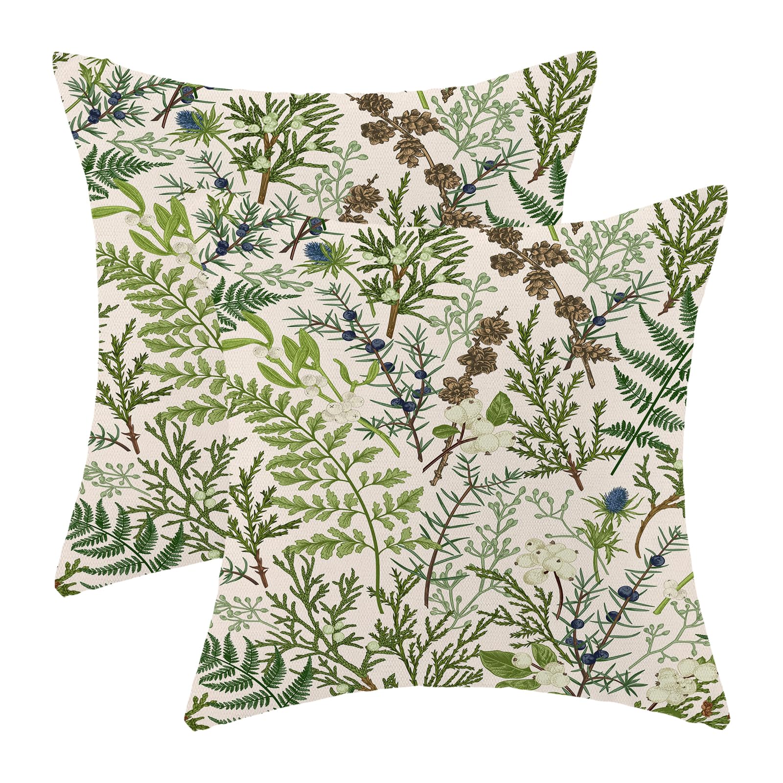 AEIOAE Spring Pillow Covers 16x16 Inch Set of 2,Vintage Sage Green Wild Flower Plant Throw Pillows Case,Seasonal Floral Outdoor Decorative Linen