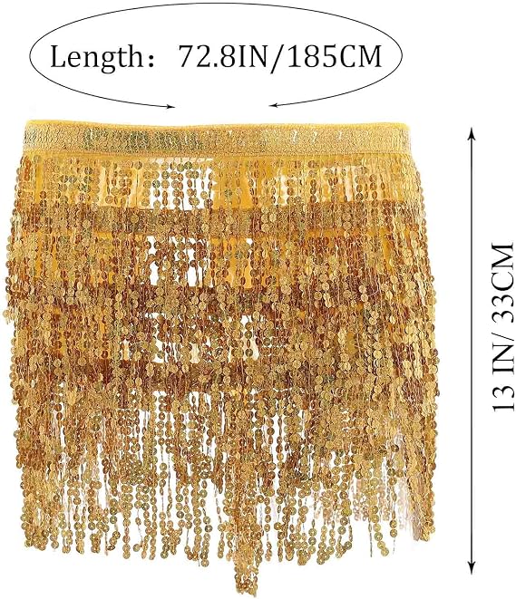 Jupe De Danse Du Ventre à Paillettes - Taille Ajustable - Pour Fête, Rave, Festival - Multi-couleurs