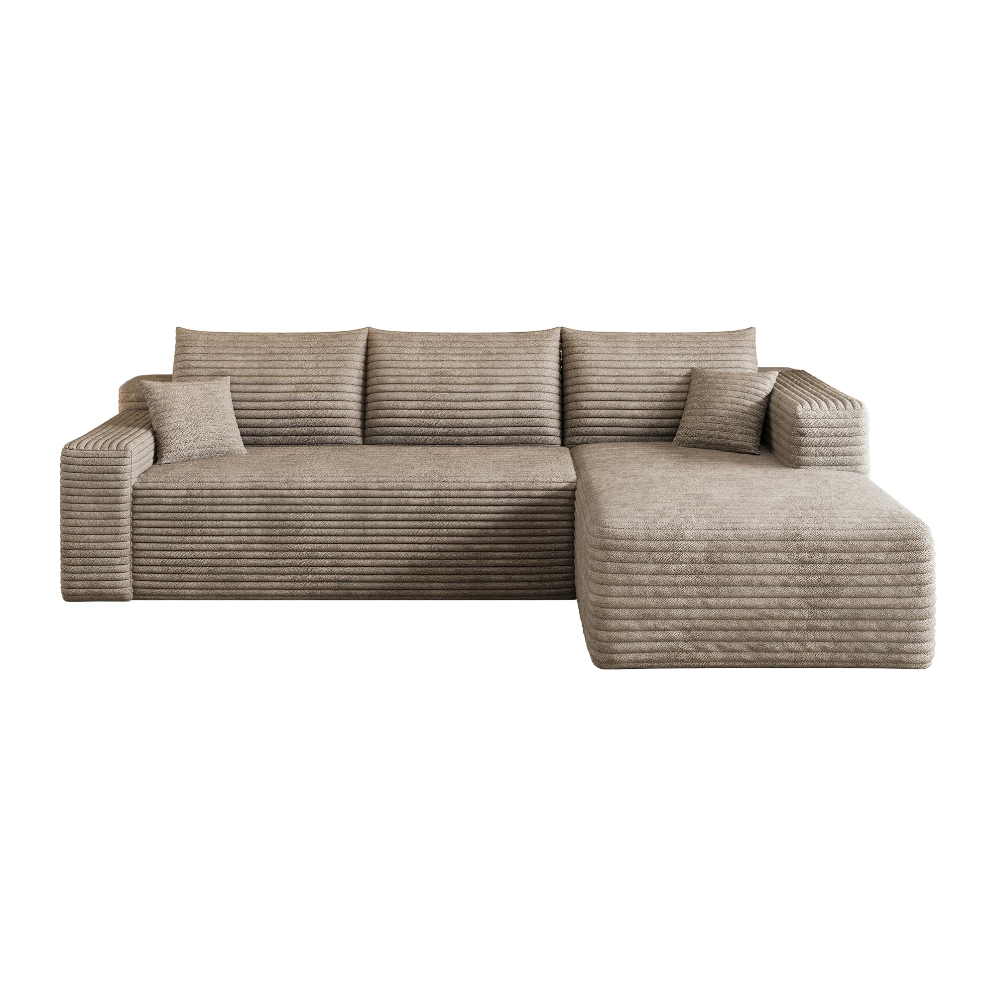 Sofá modular de 3 plazas con diseño de esquina de tejido de pana suave, sofá sin huesos y sofá cama plegable, sofá con función de dormir, diseño de esquina profunda, sin montaje, para sala de