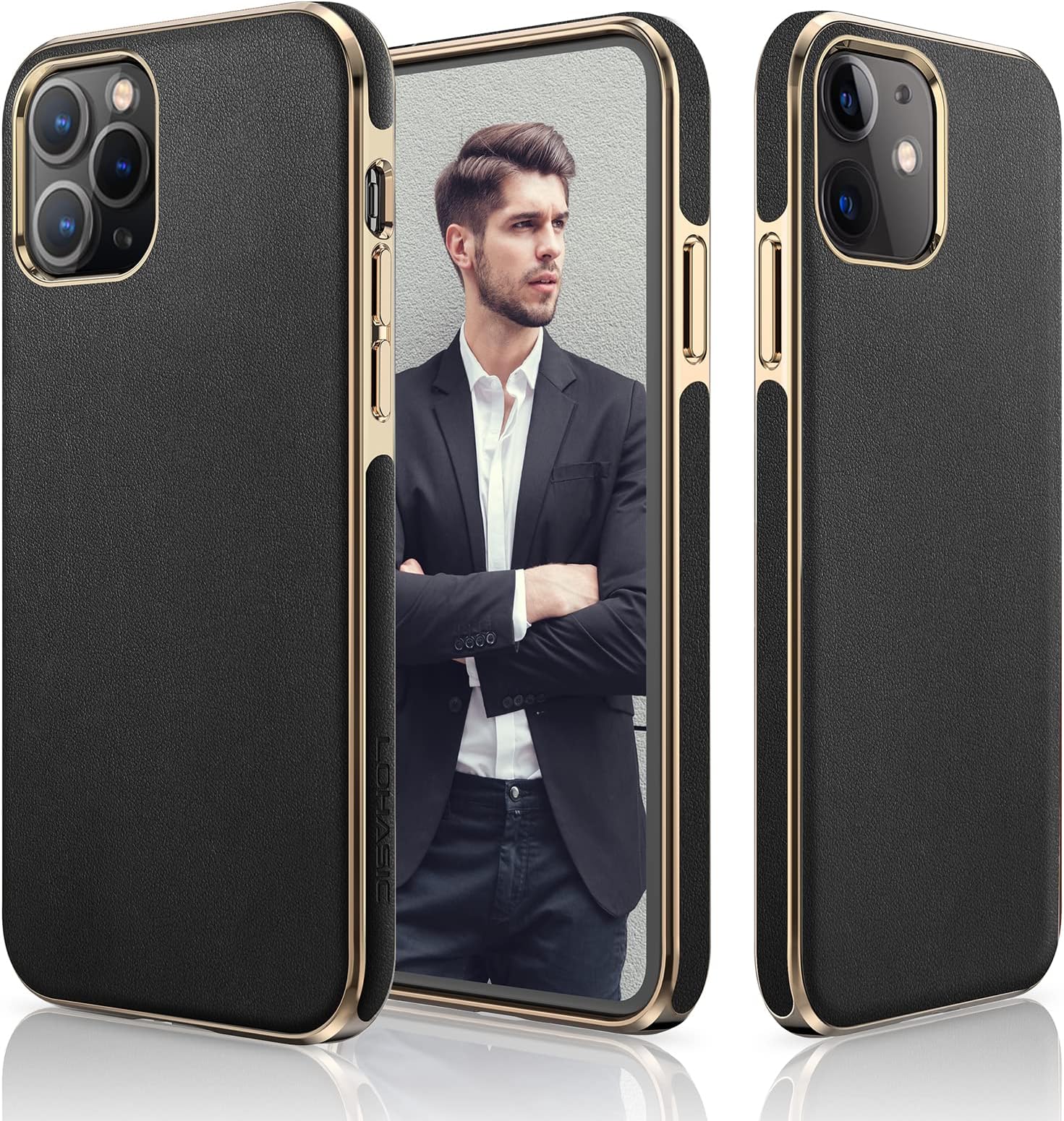 LOHASIC for iPhone 12/12 Pro Case, Luxury Leather Slim Business Classic Soft Grip Shockproof Bumper Full Body Protective Case for iPhone 12/iPhone 12 Pro 5G 6.1 inch - Black