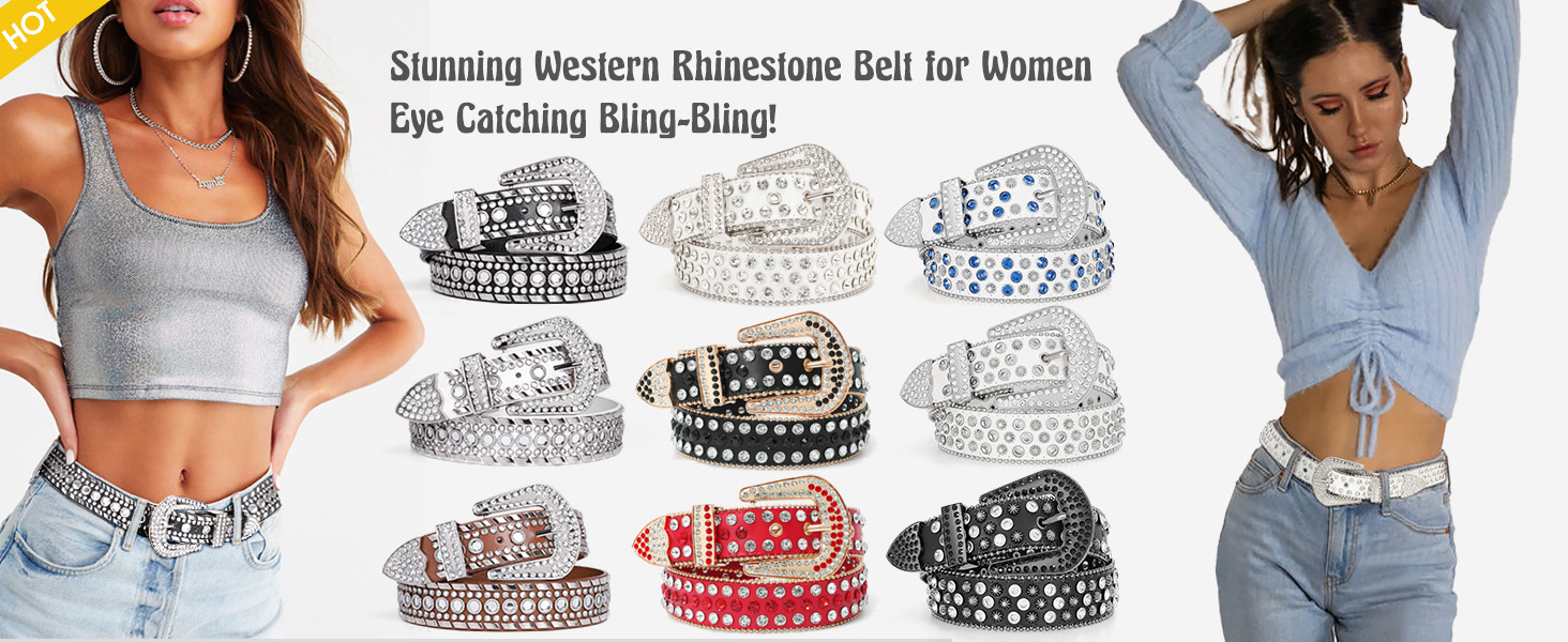 SUOSDEY Rhinestone Belt for Men Women Western Cowboy Cowgirl Bling