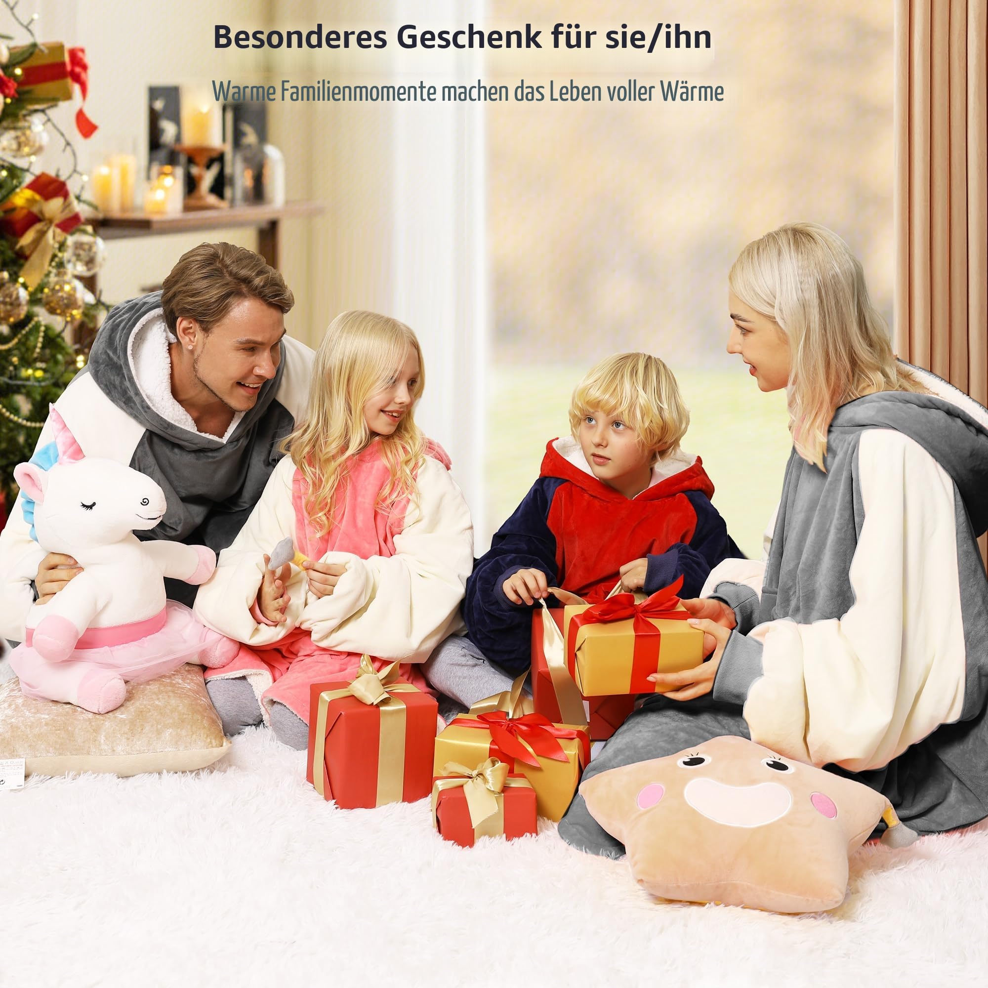 Winthome Hoodie Decke Doppelte Wärme, Kuschelpullover Damen Warm Weich,Hoodie mit Tasche und Kapuze, Deckenpullover Sherpa für Erwachsene Damen Herren Geschenk, Deckenpulli Oversize, Heizkosten Sparen
