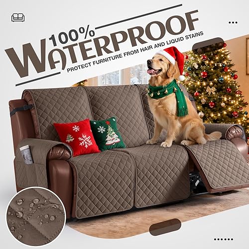 Miniatura 2 de KinCam Fundas de sofá reclinable 100% impermeables, antideslizantes para sofá reclinable de 3 plazas, protector de muebles con correas elásticas