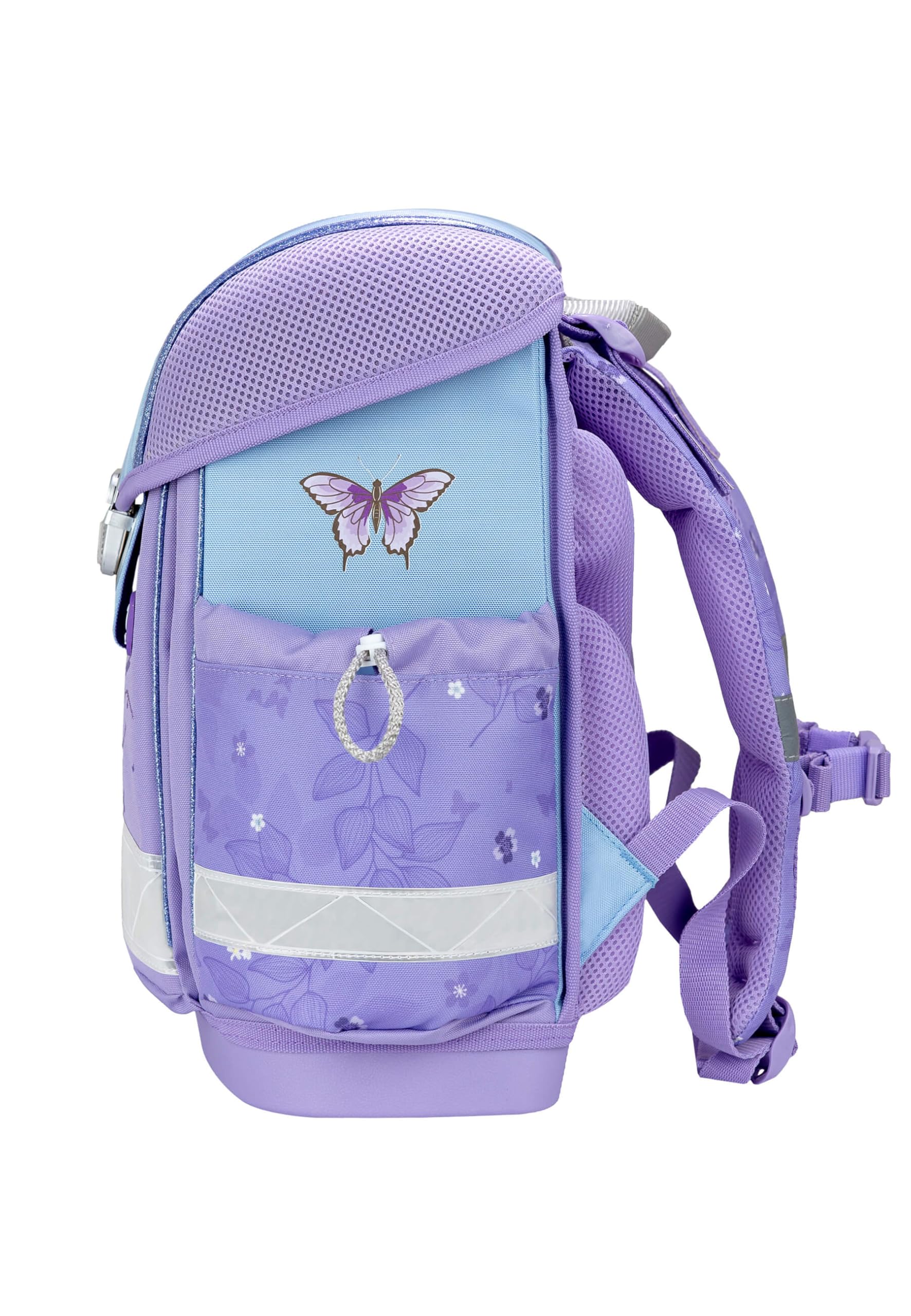 Belmil Classy Schulranzen Set 5 teilig mit extra Schlüsselanhänger (Purple Blue Butterfly)
