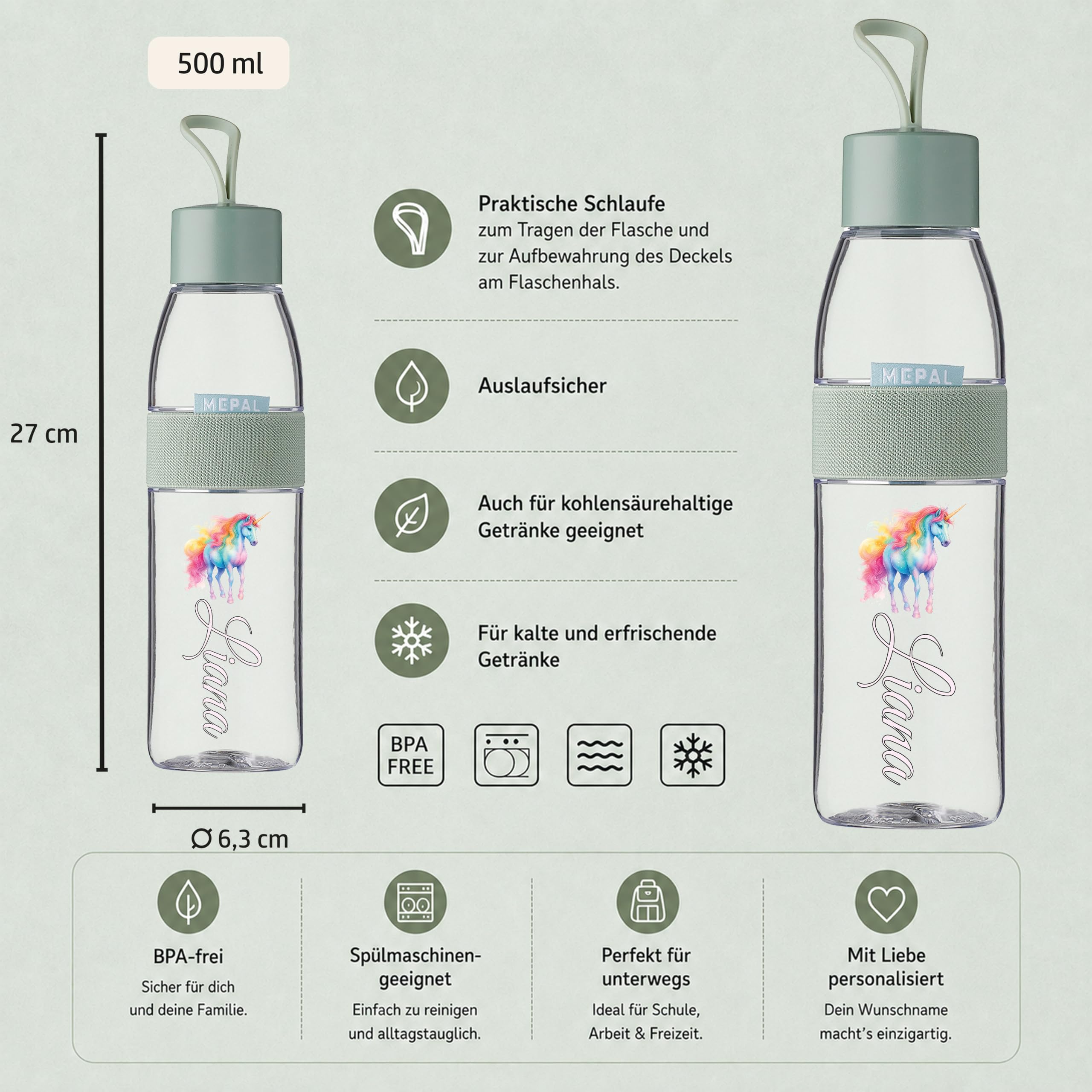 Mepal Personalisierte Brotdose Trinkflasche | Regenbogen Einhorn Mädchen